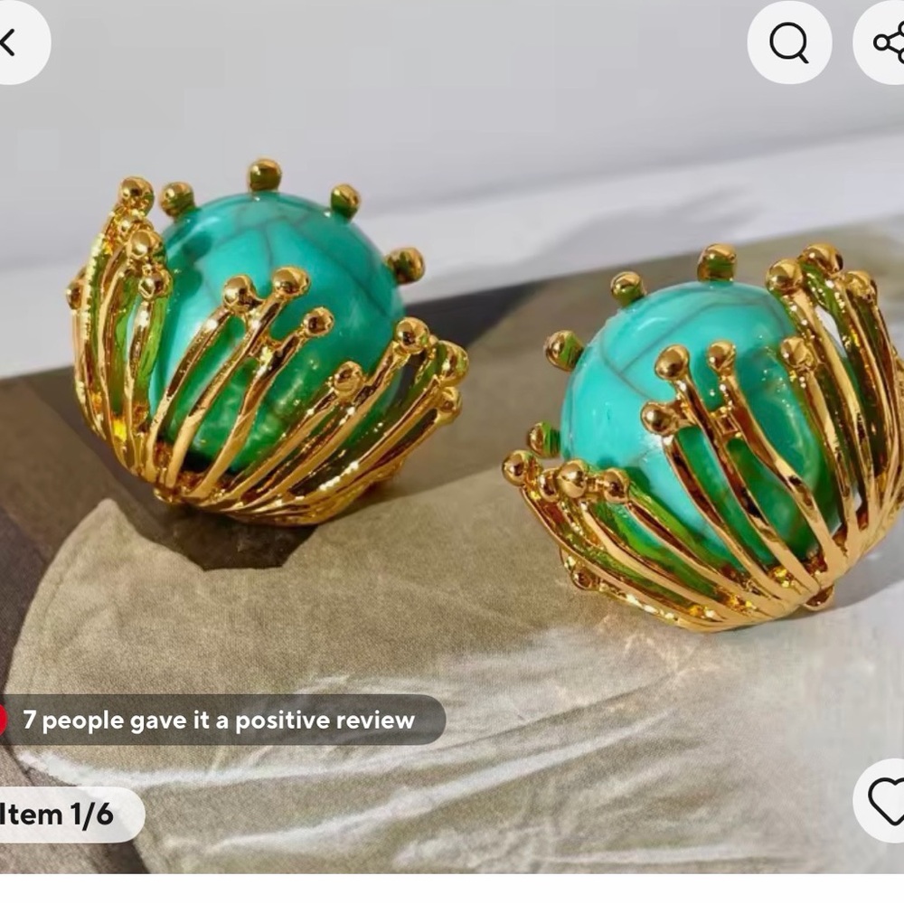 Gold Crown-Style Turquoise Clip-On Earrings